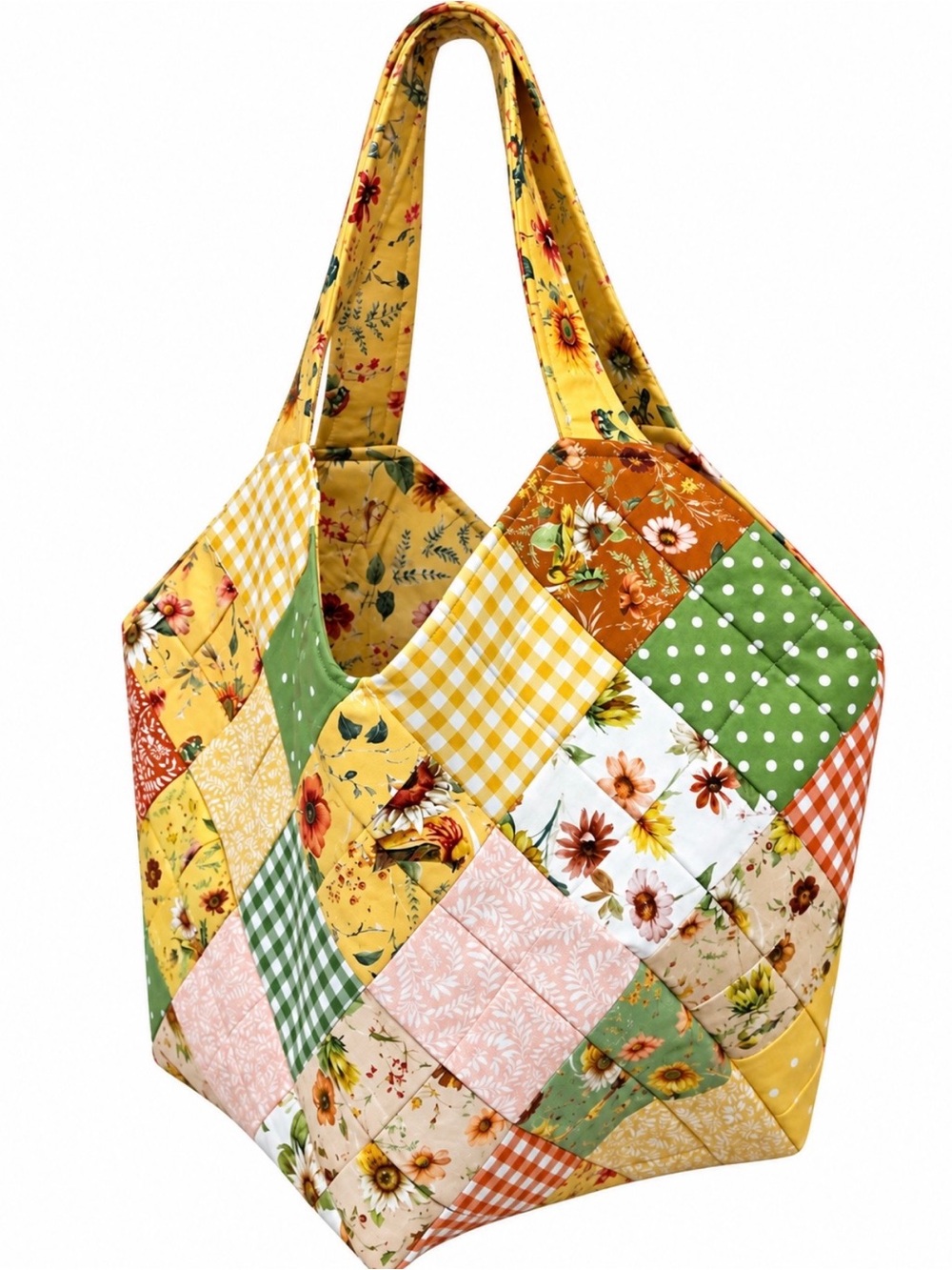 Sunflowers and Birds Mondo Bag. New. Tote Quilted